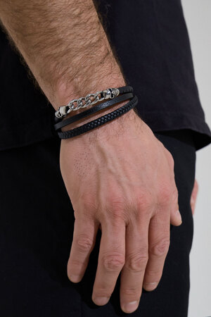 Bracelet homme tressé à maillons - argent/noir h5 Image2
